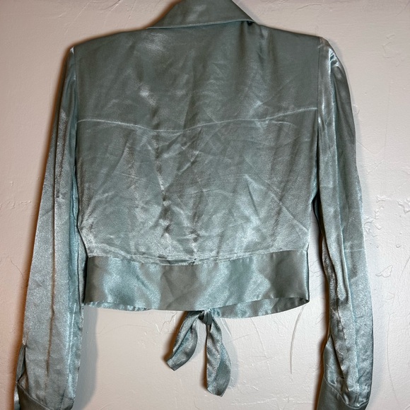 & Other Stories Cropped Tie-Front Button Shirt - Mint Green Size 4 - Picture 7 of 11